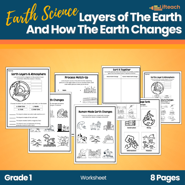 Layers Of The Earth and How Earth Changes Worksheet - Lifteach