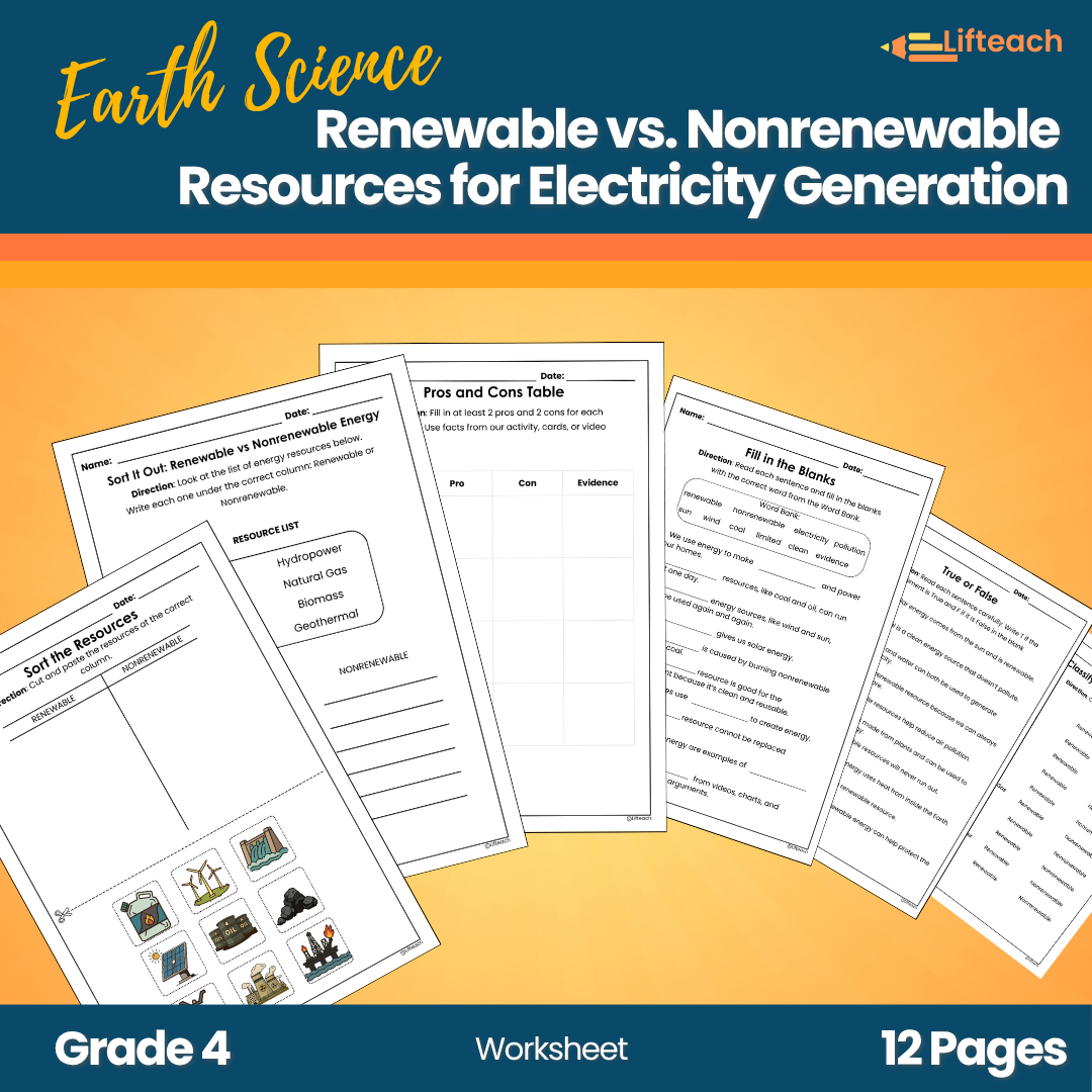 Renewable vs. Nonrenewable Resources for Electricity Worksheet
